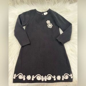 Hanna Andersson- 90, 3y dress,black woven white cord flowers,swirls,100%cotton